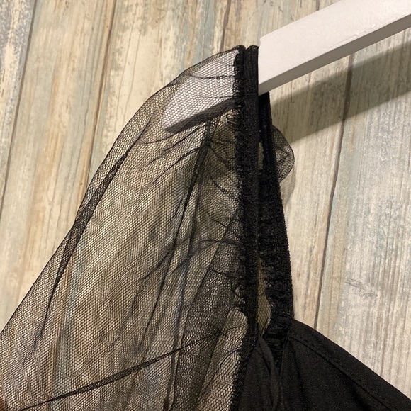 Shein Black Belted Dress With Mesh Puff Sleeves | Size 4 - Picture 8 of 9